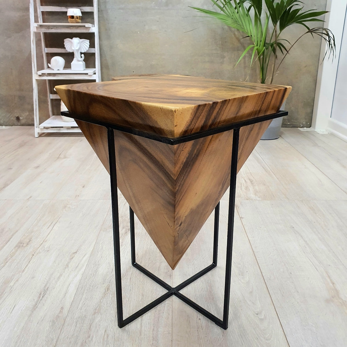 Pyramid Side Table/Corner Stool/Plant Stand | Raintree Wood Natural Finish
