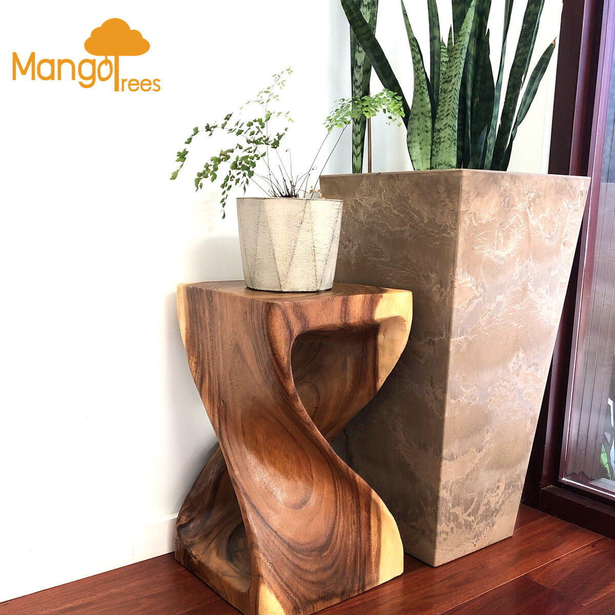 The Twist Raintree Wood Side Table/Corner Table/Plant Stand | NB Finish