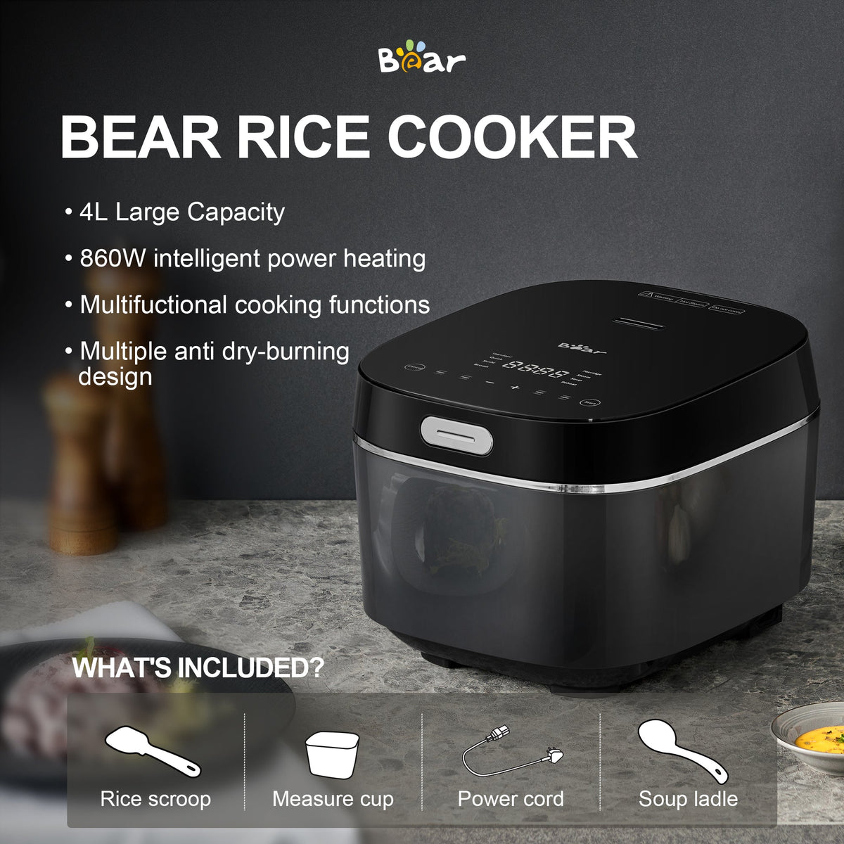 BEAR 4L Intelligent Power Heating Rice Cooker | DFB-Q40R5 | Smart Cooking