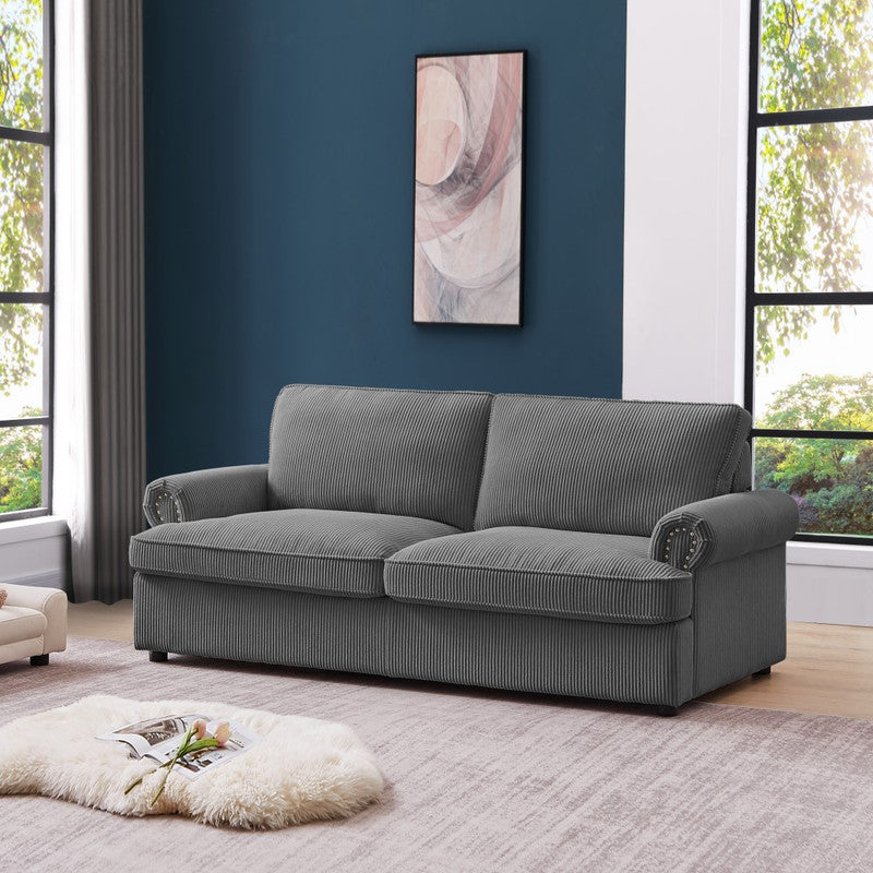 PHEBE 3 Seater Sofa Bed | Separate Foam Mattress | Corduroy Dark Grey