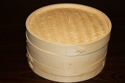 8" Bamboo Steamer Set | 2 Steamer Baskets with Lid | Dumpling & Dim Sum Steamer