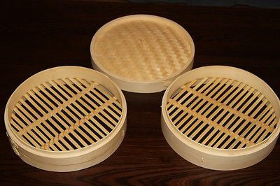 8" Bamboo Steamer Set | 2 Steamer Baskets with Lid | Dumpling & Dim Sum Steamer