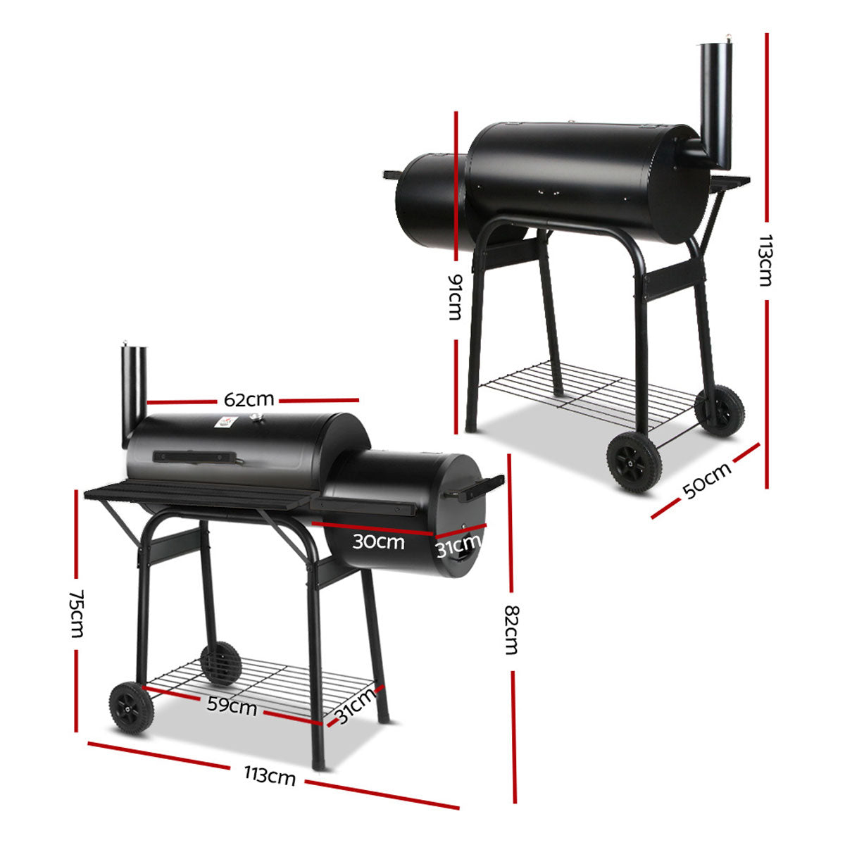 2-in-1 BBQ Smoker & Charcoal Grill | Portable Offset Outdoor Barbecue Roaster
