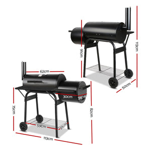 2-in-1 BBQ Smoker & Charcoal Grill | Portable Offset Outdoor Barbecue Roaster