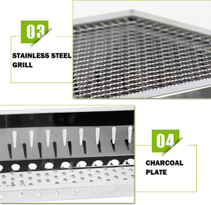 Stainless Steel Portable Outdoor BBQ Grill Set | Charcoal Kebab | Picnic Camping | Large