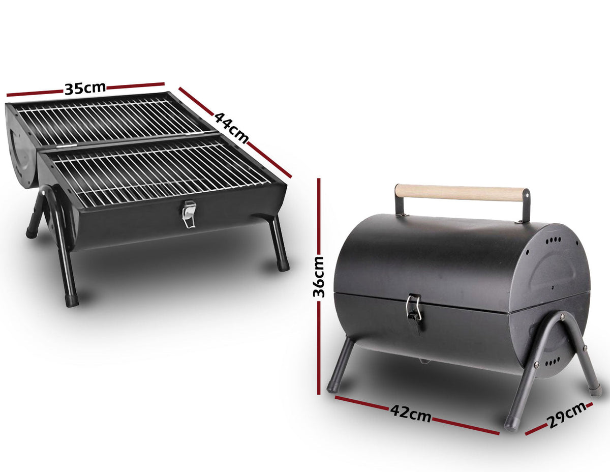 Stainless Steel BBQ Barrel Charcoal Smoker | Portable Foldable Barbecue Grill | Black