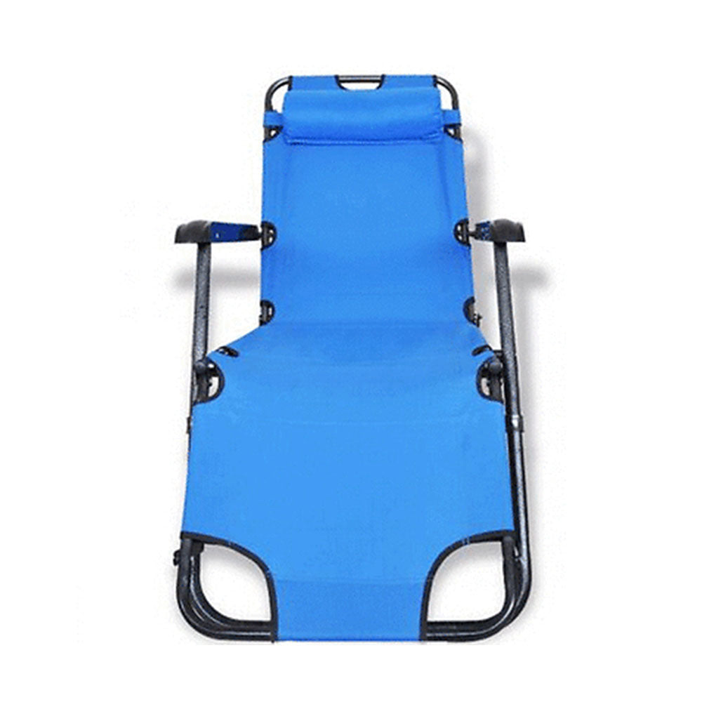 Reclining Sun Beach Deck Lounge Chair | Outdoor Folding Camping Fishing | Arm Rest | Blue