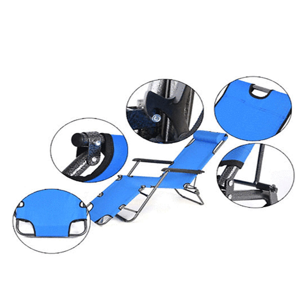 Reclining Sun Beach Deck Lounge Chair | Outdoor Folding Camping Fishing | Arm Rest | Blue