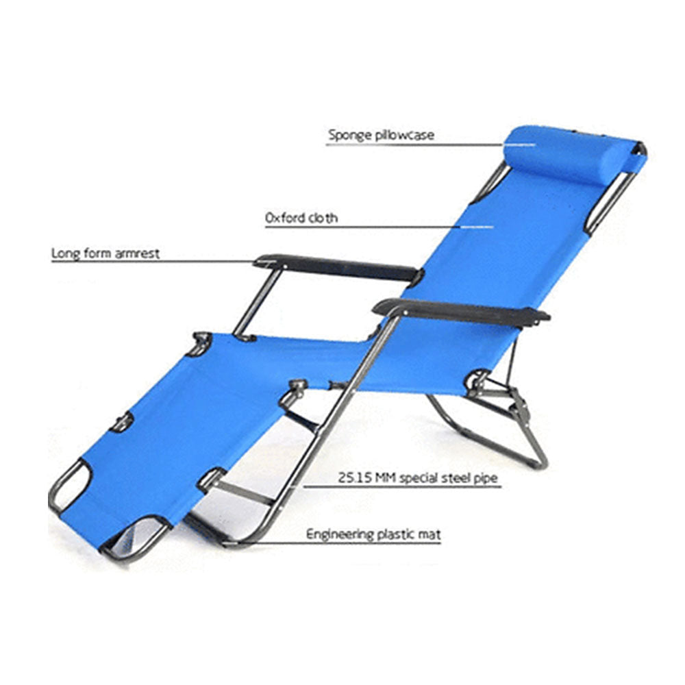 Reclining Sun Beach Deck Lounge Chair | Outdoor Folding Camping Fishing | Arm Rest | Blue