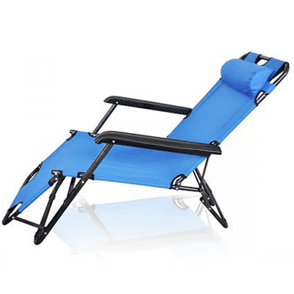 Reclining Sun Beach Deck Lounge Chair | Outdoor Folding Camping Fishing | Arm Rest | Blue