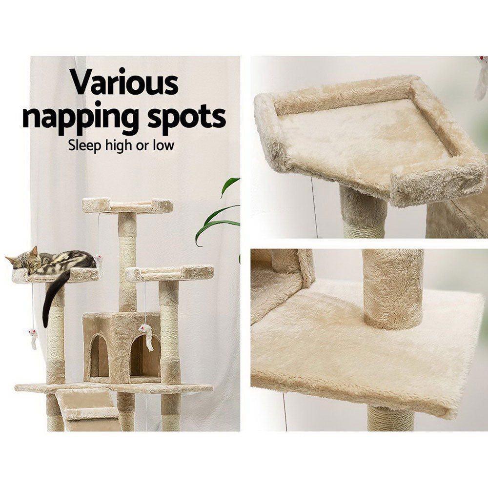170cm Cat Tree | Scratching Post | Multi-Level Cat Tower | Beige