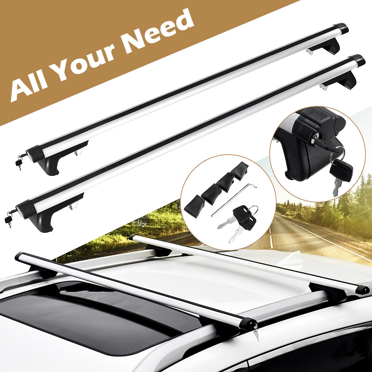 135cm Universal Car Roof Racks | Adjustable Aluminium Alloy Cross Bars | Lockable Carrier