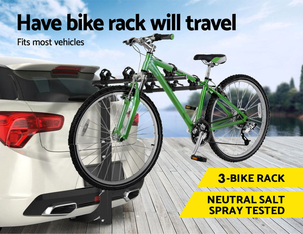 3-Bike Car Rear Rack | Foldable Steel Hitch Mount | Towbar Bicycle Carrier