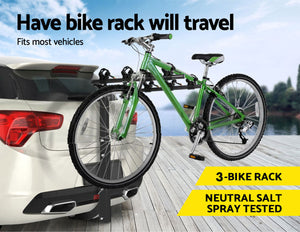 3-Bike Car Rear Rack | Foldable Steel Hitch Mount | Towbar Bicycle Carrier