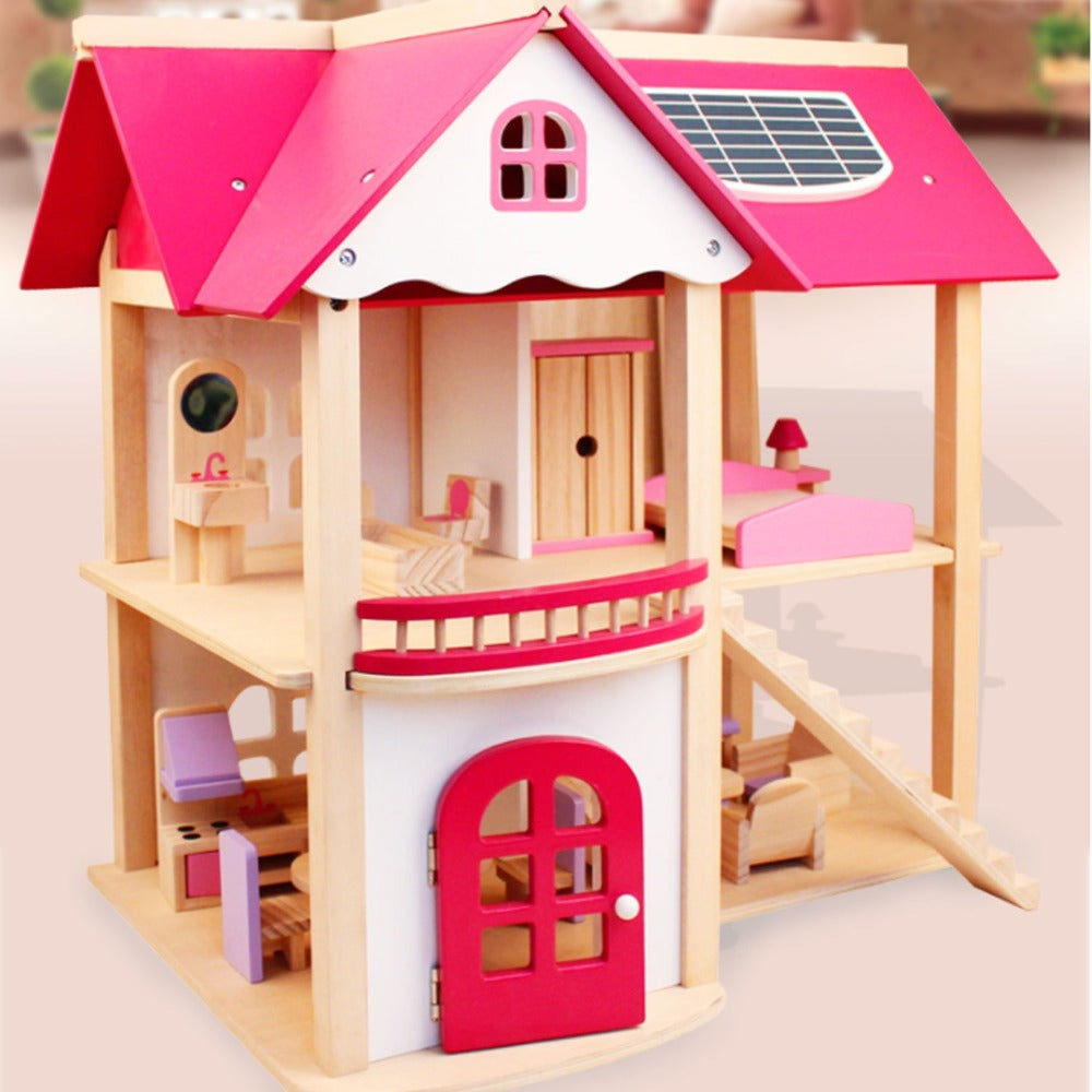 Wooden DIY Doll House | 3-Level | Pretend Play Toys | Full Furniture Set