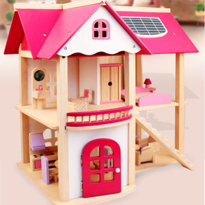 Wooden DIY Doll House | 3-Level | Pretend Play Toys | Full Furniture Set