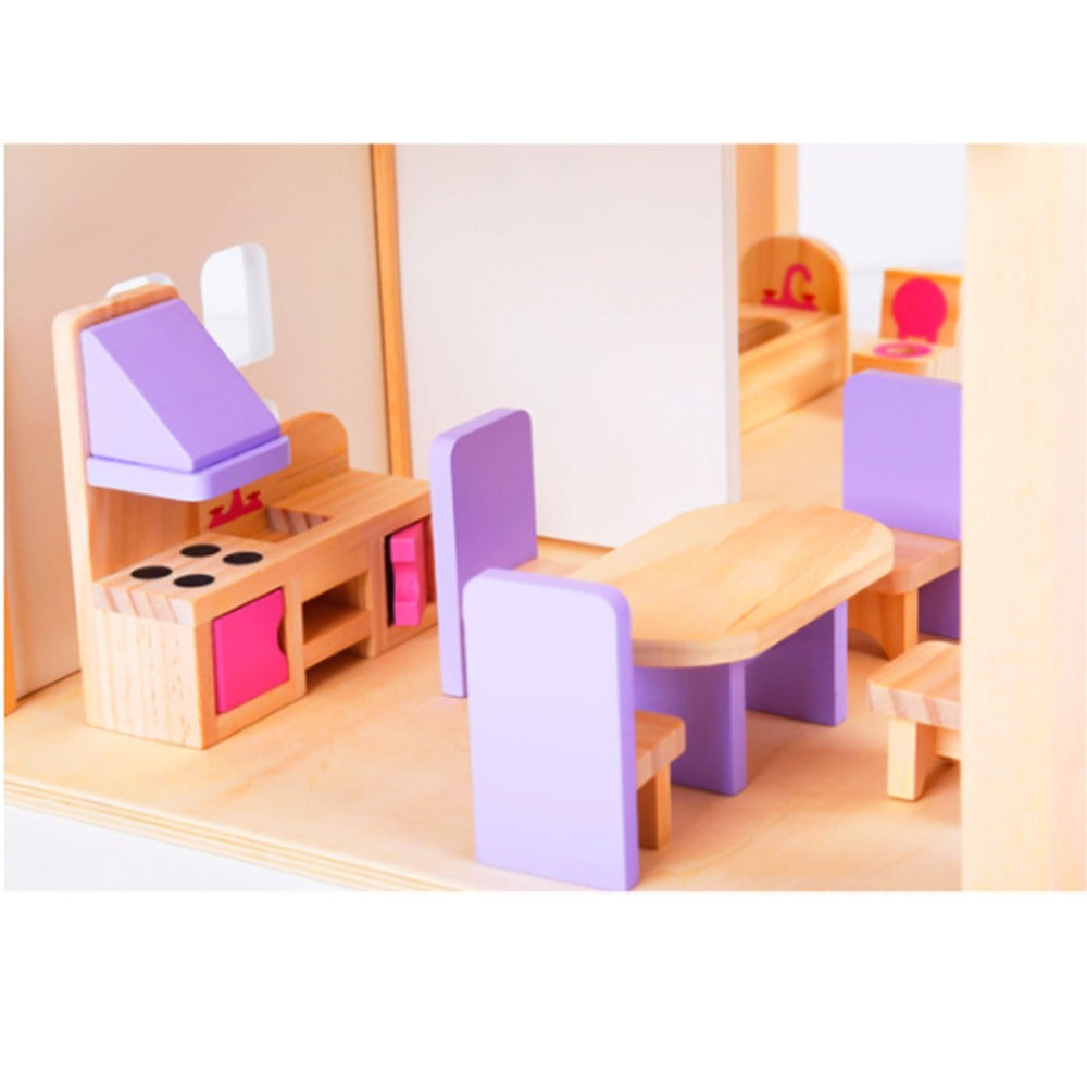 Wooden DIY Doll House | 3-Level | Pretend Play Toys | Full Furniture Set