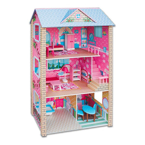 Large Wooden Dolls House | 3-Level | Pretend Play Toys | Full Furniture