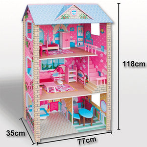 Large Wooden Dolls House | 3-Level | Pretend Play Toys | Full Furniture