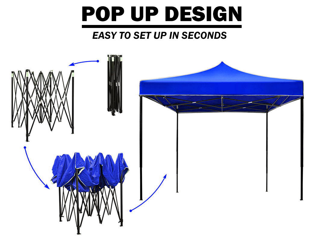 3x3m Pop-Up Gazebo | Outdoor Folding Marquee | Market Tent w/ Side Wall | Blue