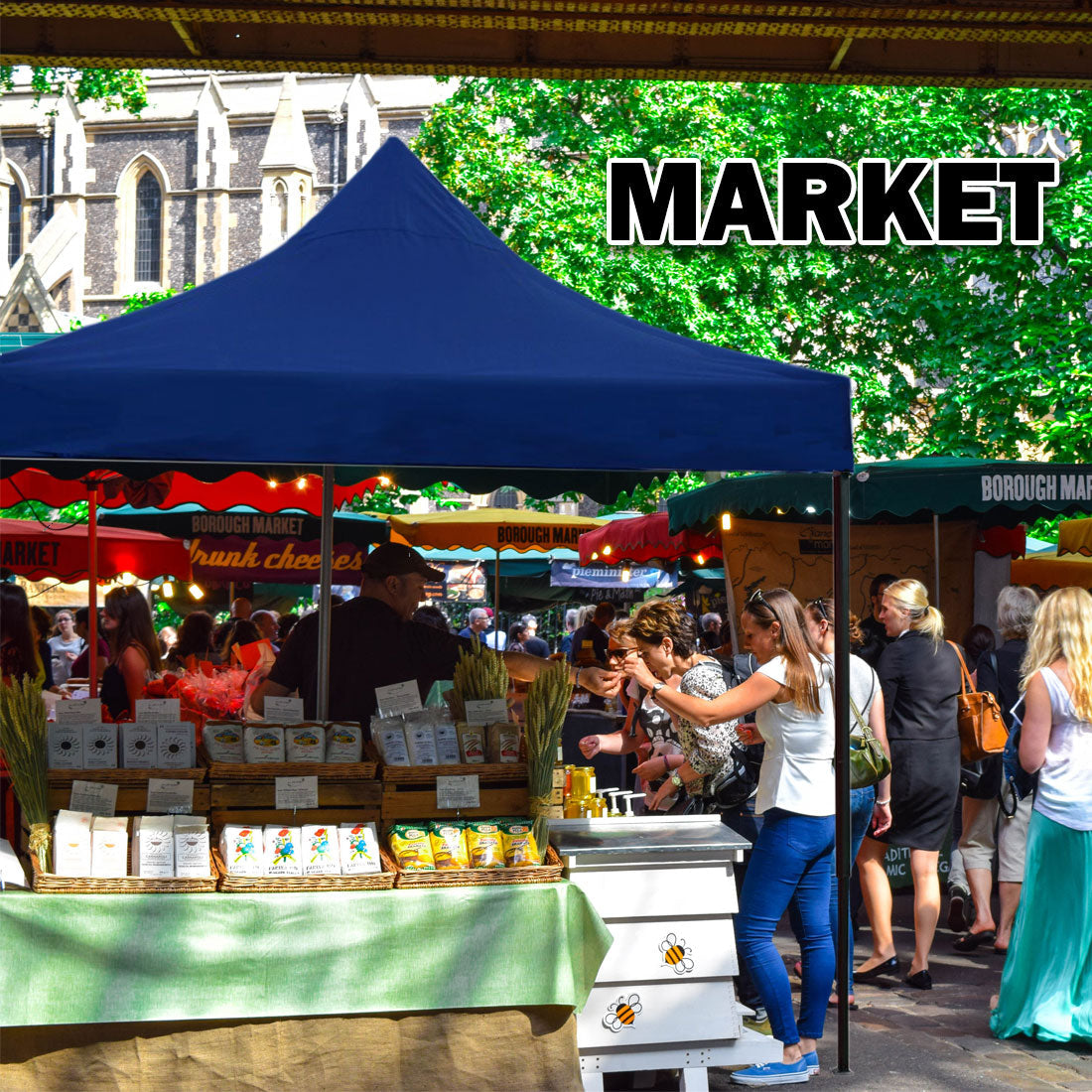 3x3m Pop-Up Gazebo | Outdoor Folding Marquee | Market Tent w/ Side Wall | Blue