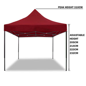 3x3m Pop-Up Gazebo | Outdoor Folding Marquee | Market Tent w/ Side Wall | Red