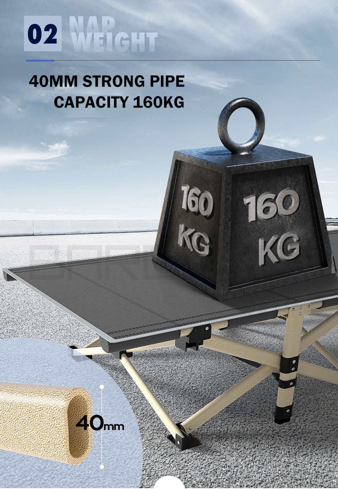 Camping Stretcher | Single Foldable Bed | Recliner Mat | Grey