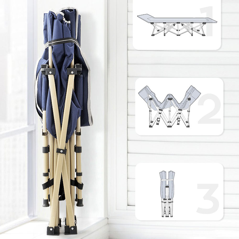 Camping Stretcher | Single Foldable Bed | Recliner Mat | Navy