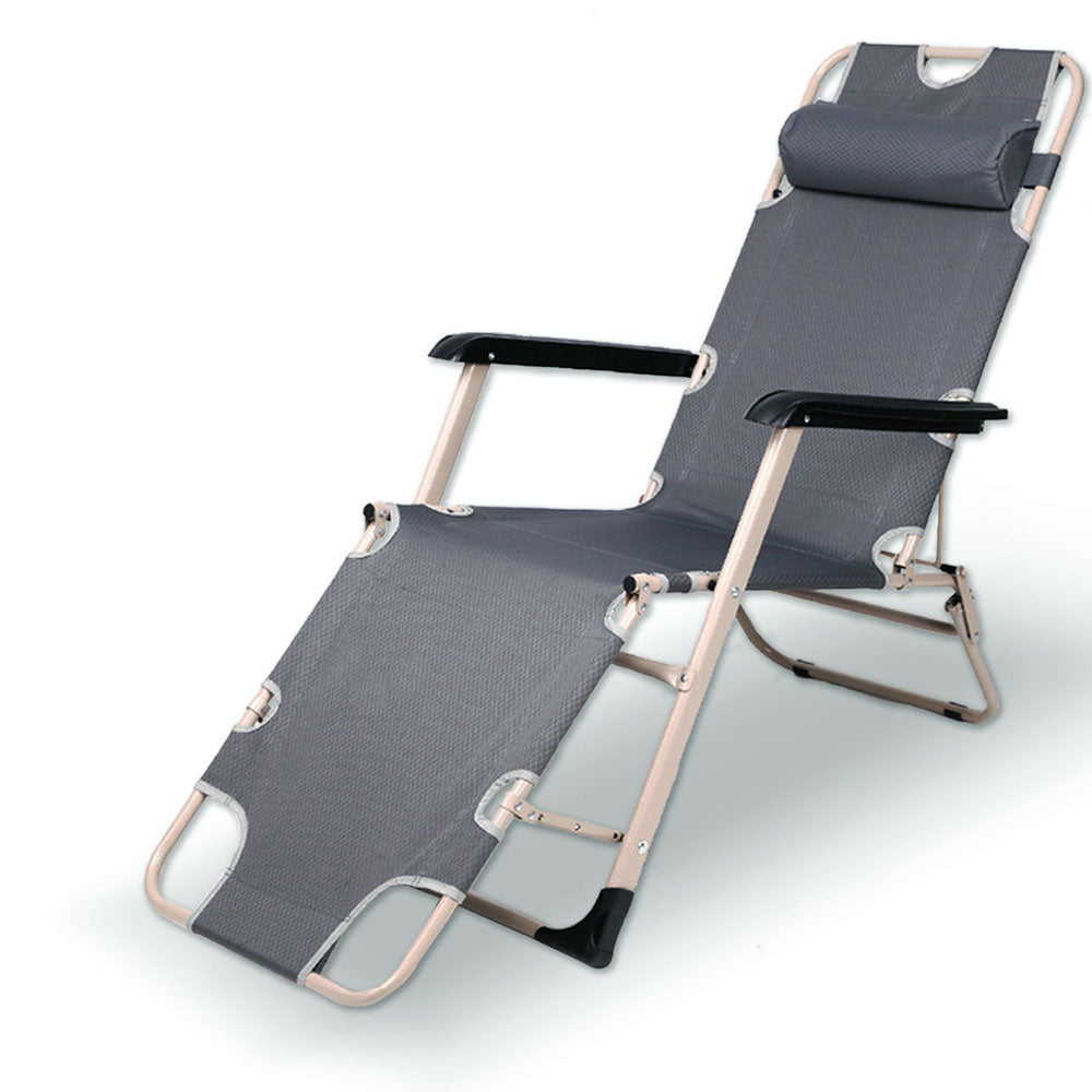 Reclining Sun Beach Deck Lounge Chair | Outdoor Folding Camping Fishing | Arm Rest | Grey