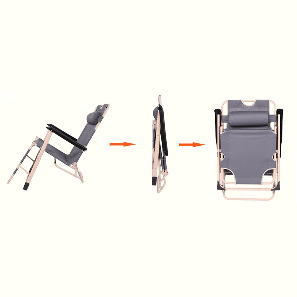 Reclining Sun Beach Deck Lounge Chair | Outdoor Folding Camping Fishing | Arm Rest | Grey