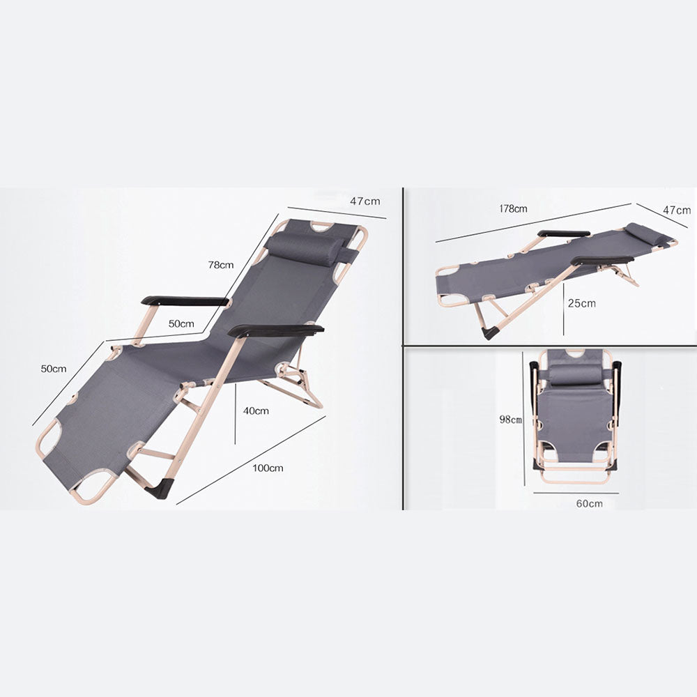 Reclining Sun Beach Deck Lounge Chair | Outdoor Folding Camping Fishing | Arm Rest | Grey