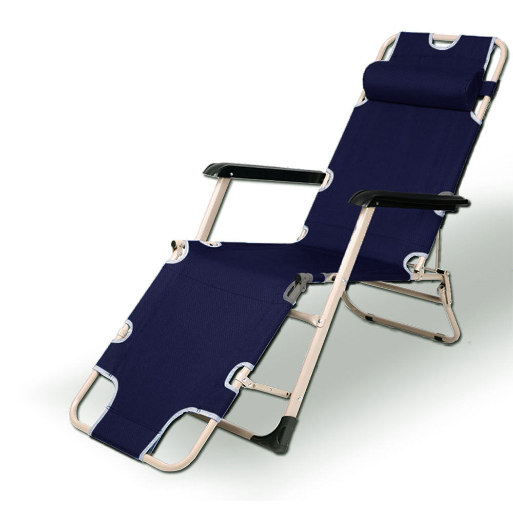 Reclining Sun Beach Deck Lounge Chair | Outdoor Folding Camping Fishing | Arm Rest | Navy