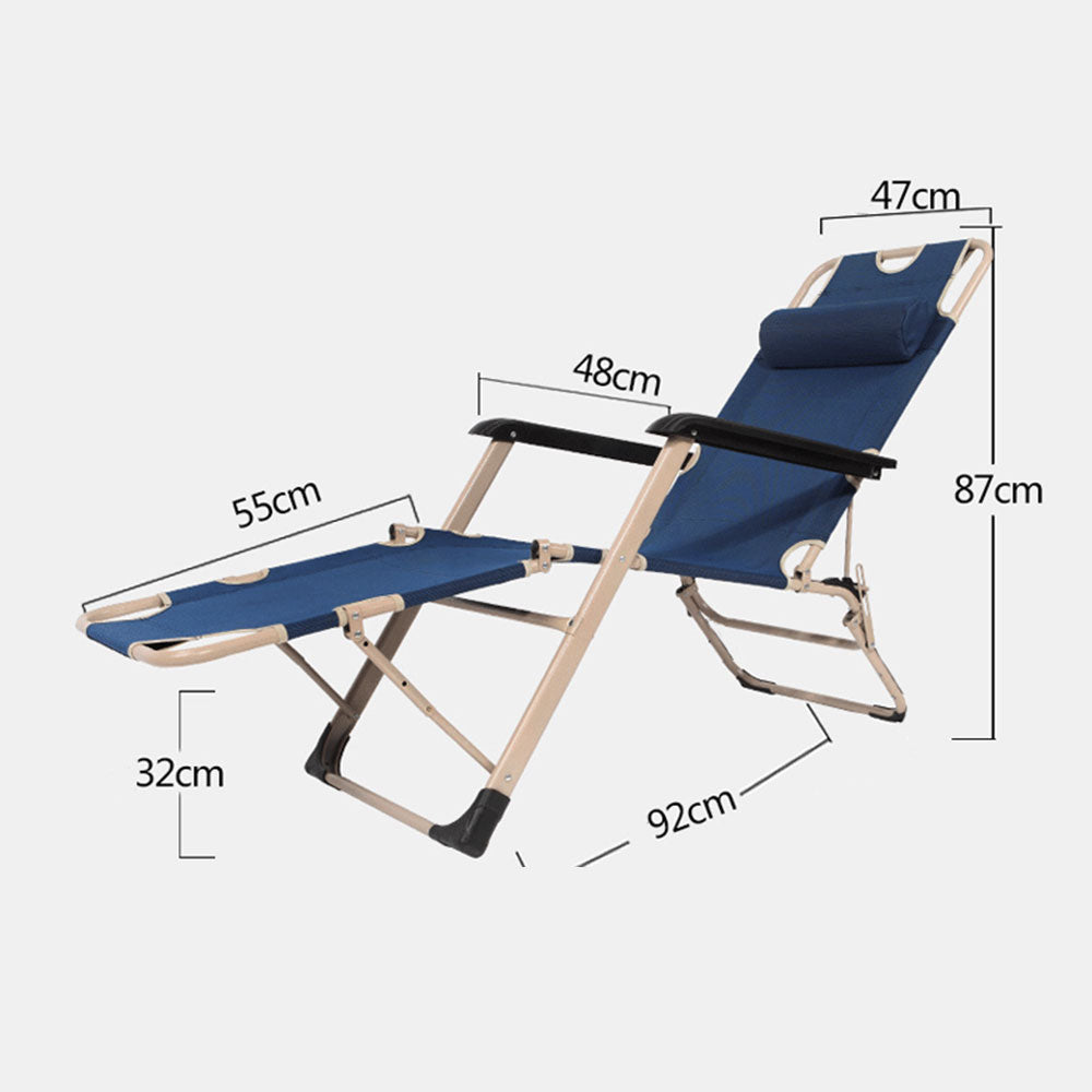 Reclining Sun Beach Deck Lounge Chair | Outdoor Folding Camping Fishing | Arm Rest | Navy