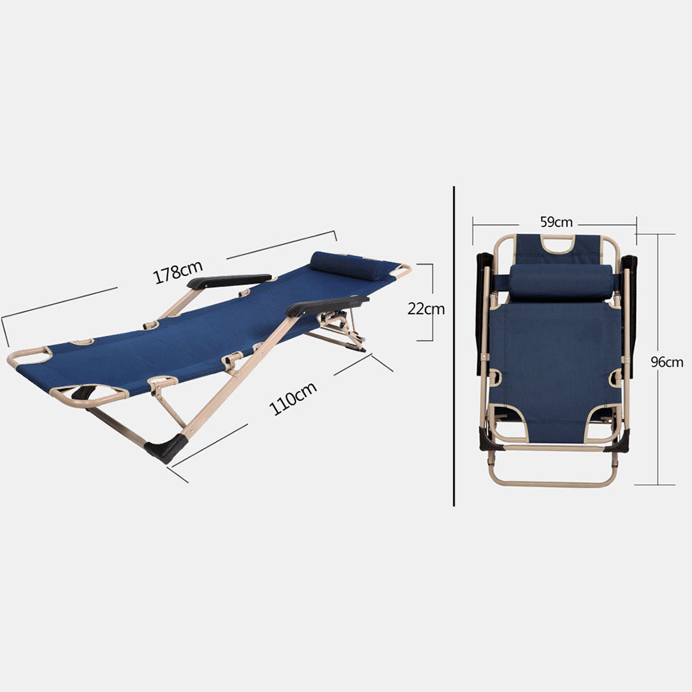 Reclining Sun Beach Deck Lounge Chair | Outdoor Folding Camping Fishing | Arm Rest | Navy