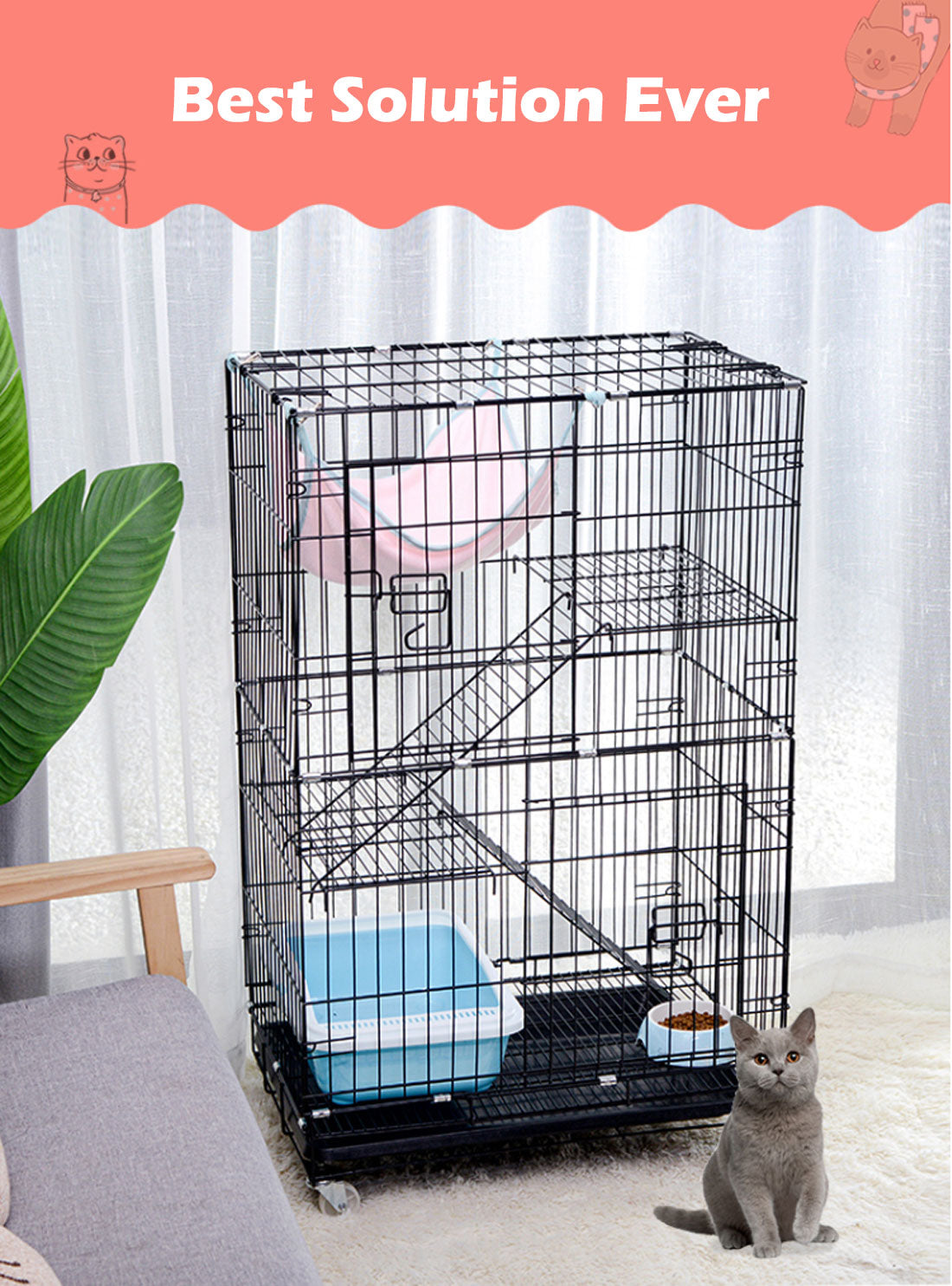 3-Level Rabbit & Bird Cage | Pet Aviary | Ferret Parrot Hamster Home | Large