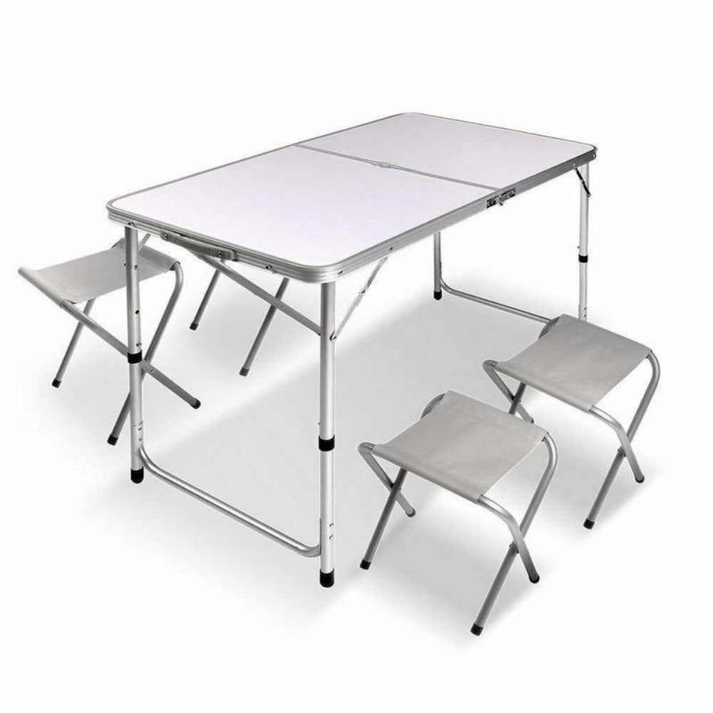 Portable Folding Picnic Camping Set | BBQ Party Aluminium Table | 4 Foldable Chairs