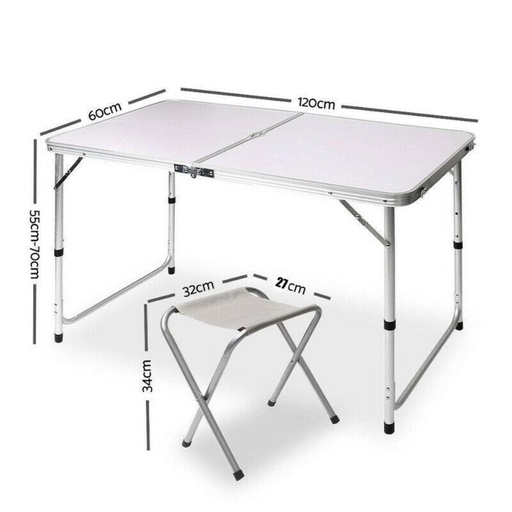 Portable Folding Picnic Camping Set | BBQ Party Aluminium Table | 4 Foldable Chairs