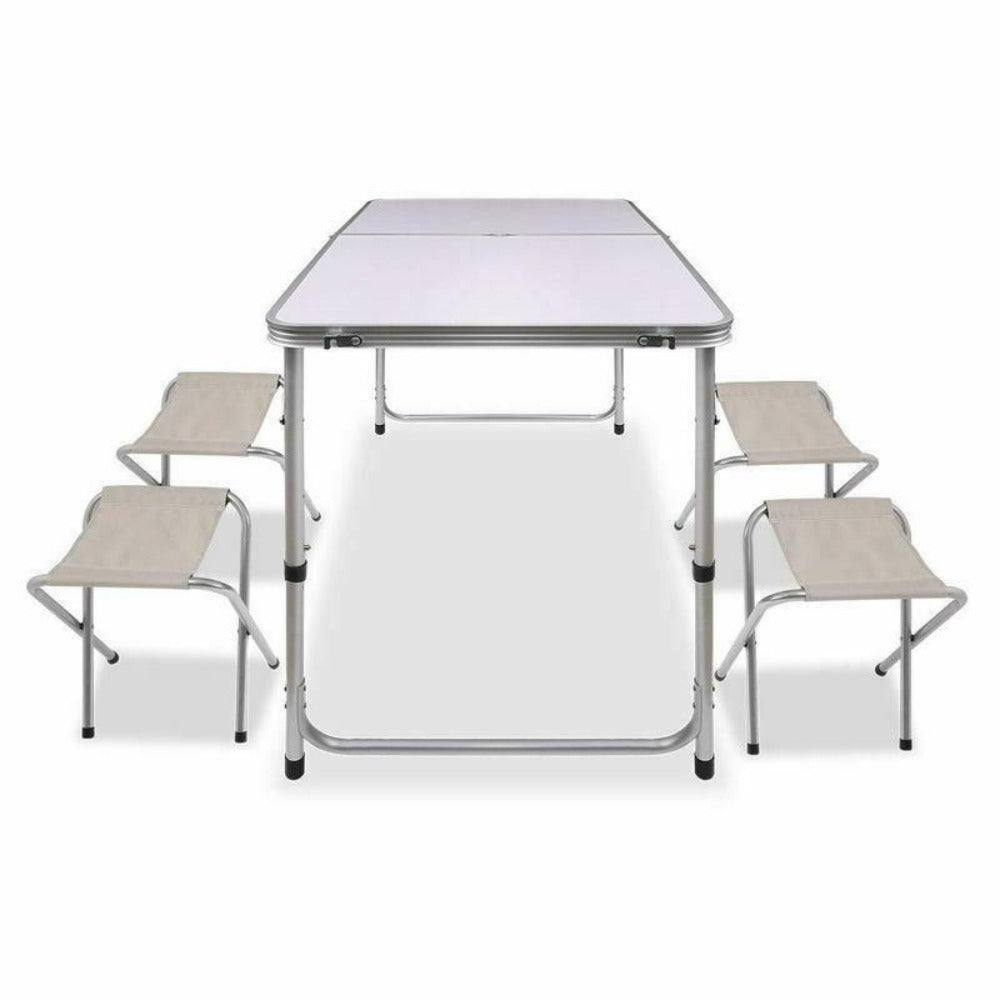 Portable Folding Picnic Camping Set | BBQ Party Aluminium Table | 4 Foldable Chairs