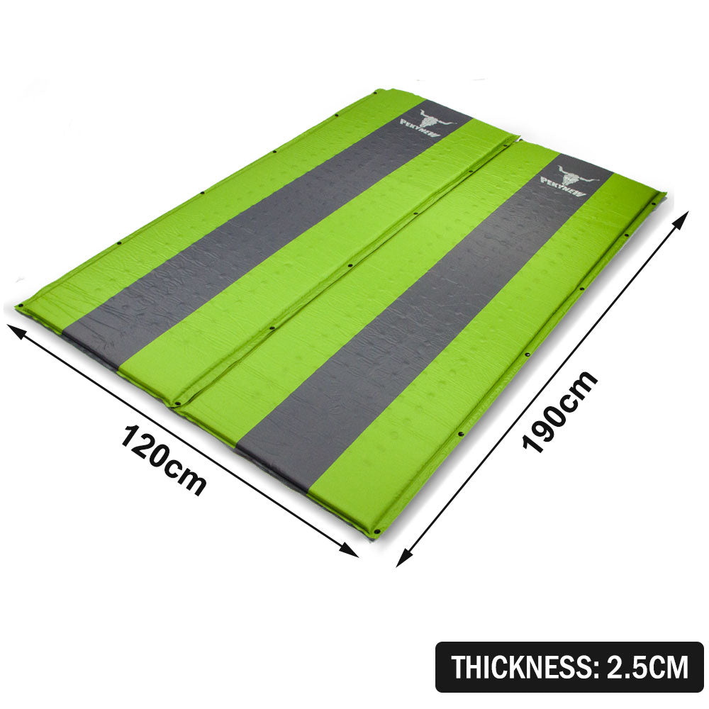 Double Self-Inflating Mattress | Sleeping Mat Air Bed | Joinable Camping Hiking | Green