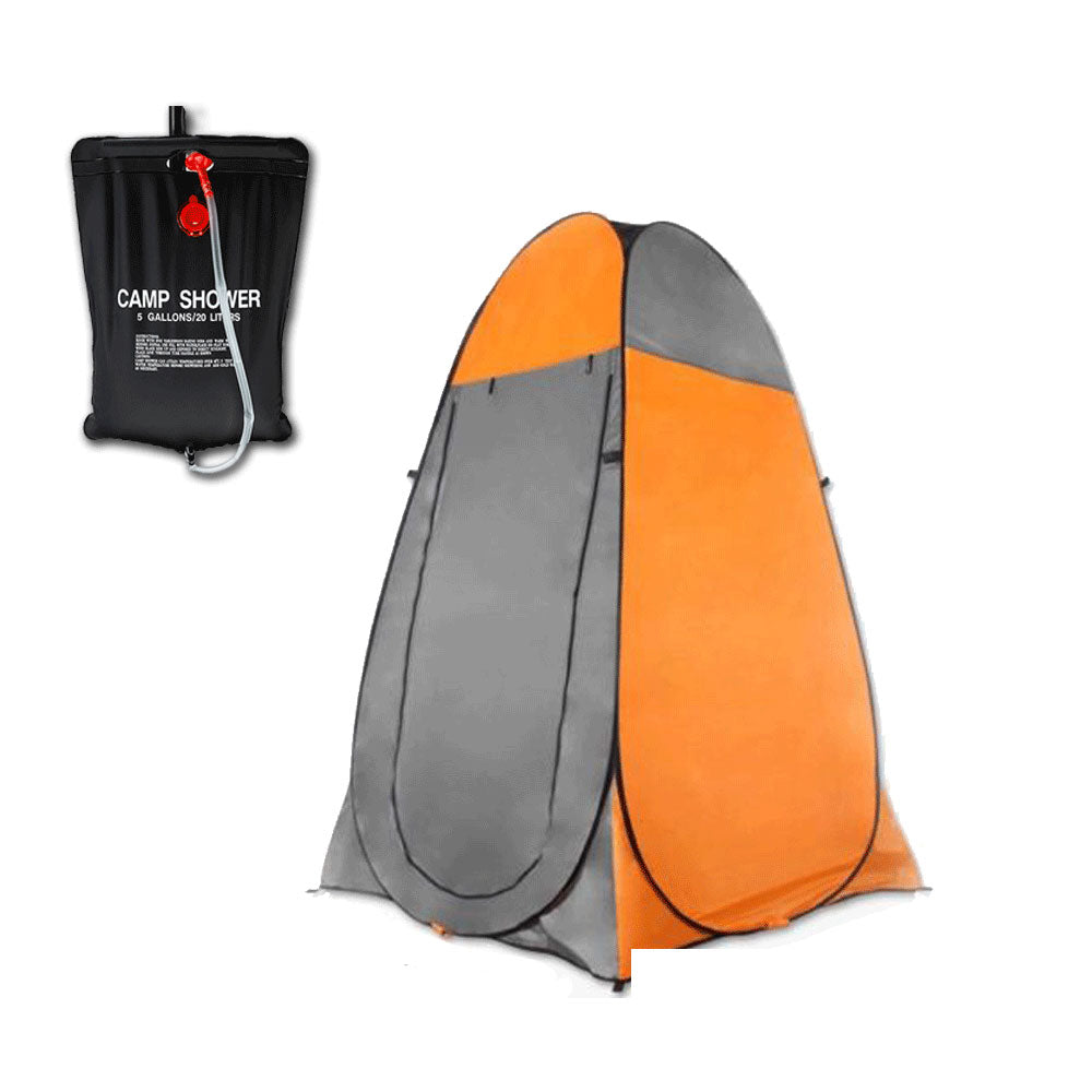 Pop-Up Portable Privacy Shower Room Tent & 20L Camping Water Bag | Orange