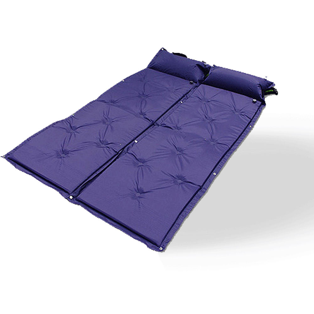 Double Self-Inflating Mattress | Airbed Camping Mat | Sleeping Pillow w/ Bag | Navy
