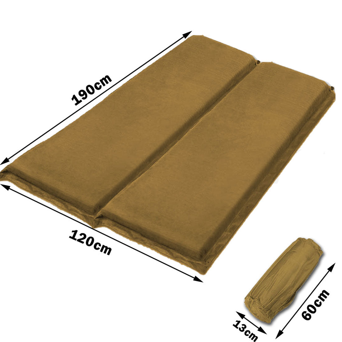 Double Self-Inflating Mattress | Suede Sleeping Mat Air Bed | Joinable Camping | Beige