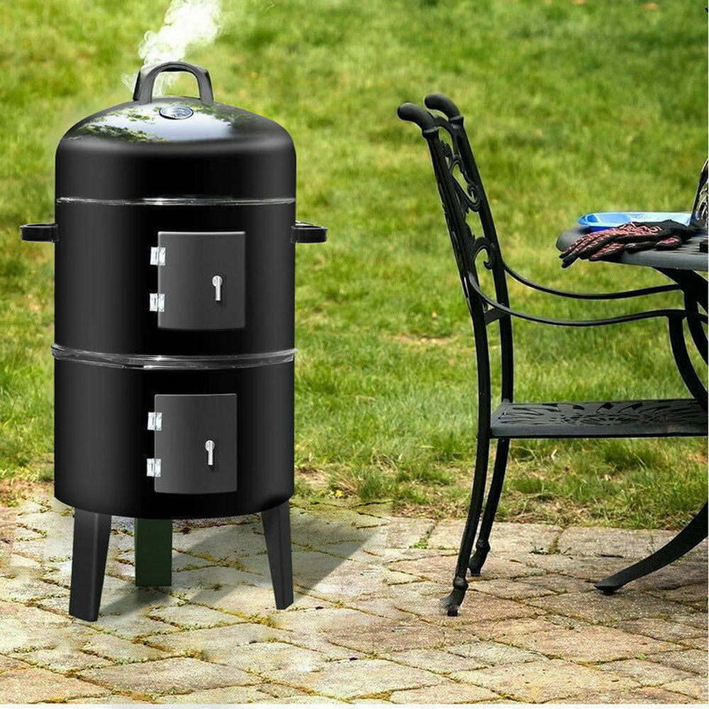 NEW 3-in-1 Portable Charcoal Vertical Smoker | BBQ Roaster Grill | Steel Water Steamer