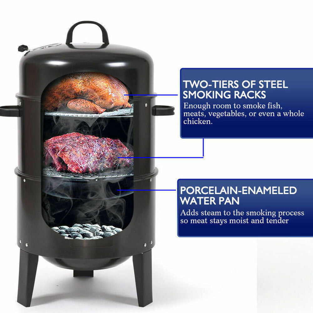 NEW 3-in-1 Portable Charcoal Vertical Smoker | BBQ Roaster Grill | Steel Water Steamer