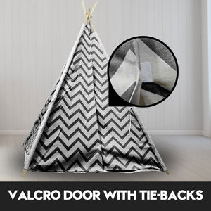 Giant Cotton Canvas Kids Teepee | Wigwam Pretend Play Tent | Indoor Outdoor Party | Black