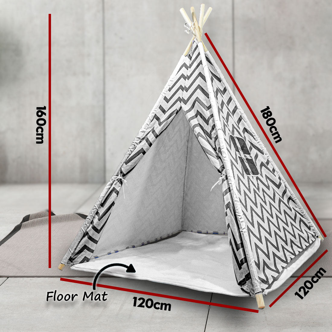 Giant Cotton Canvas Kids Teepee | Wigwam Pretend Play Tent | Indoor Outdoor Party | Black