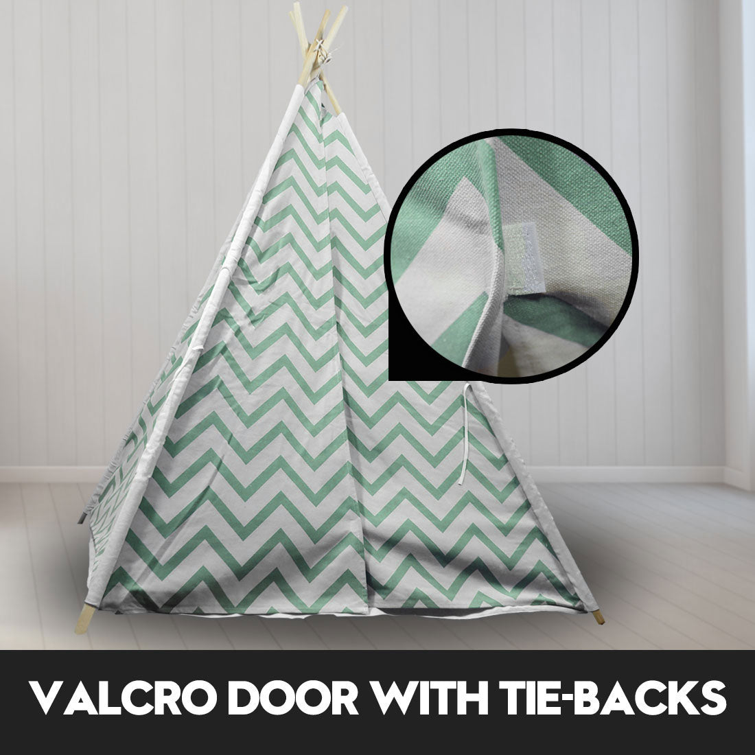 Giant Cotton Canvas Kids Teepee | Wigwam Pretend Play Tent | Indoor Outdoor Party | Green