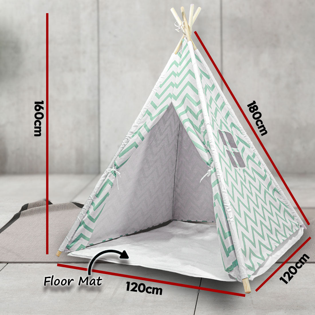 Giant Cotton Canvas Kids Teepee | Wigwam Pretend Play Tent | Indoor Outdoor Party | Green