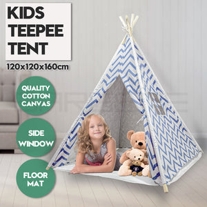 Giant Cotton Canvas Kids Teepee | Wigwam Pretend Play Tent | Indoor Outdoor Party | Navy
