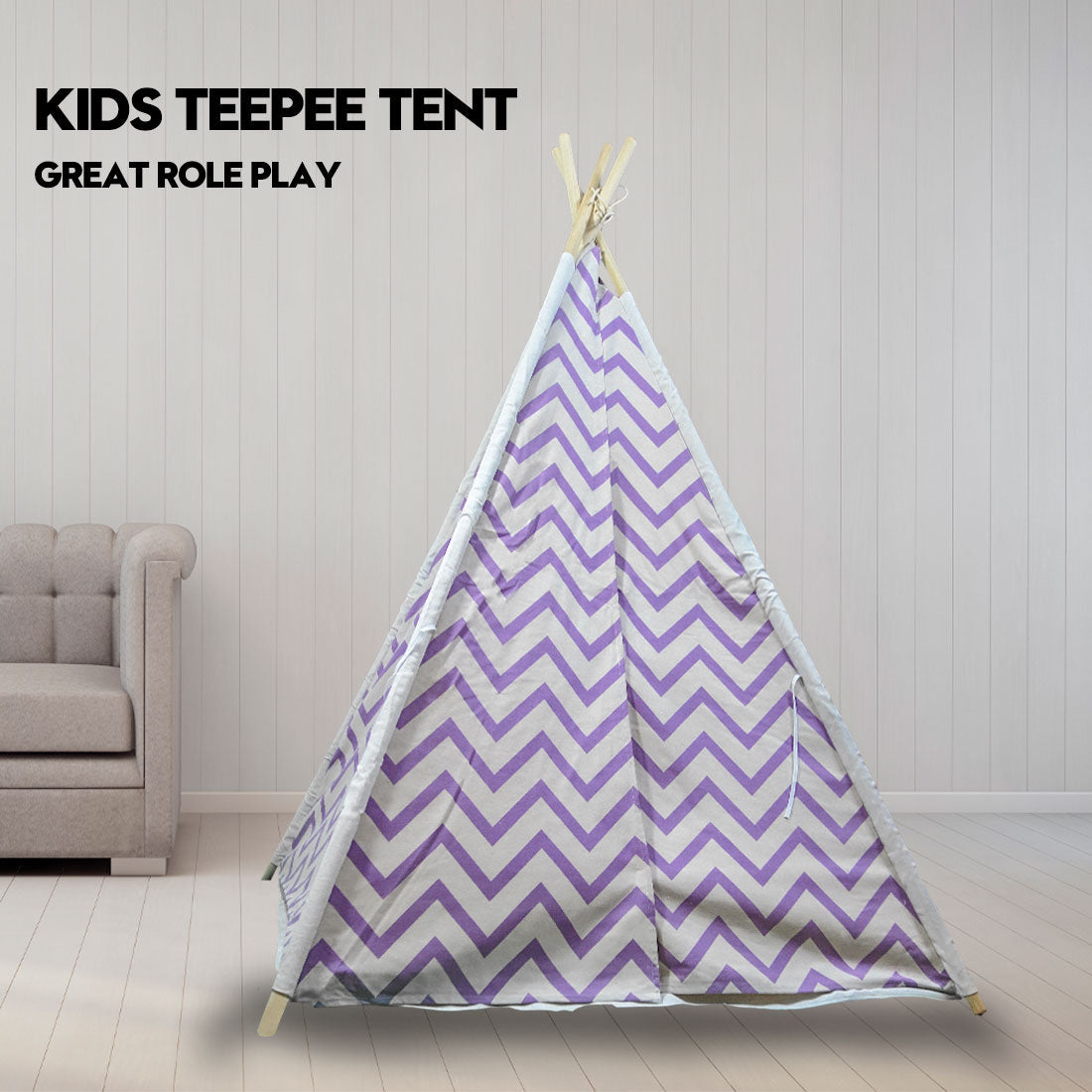 Giant Cotton Canvas Kids Teepee | Wigwam Pretend Play Tent | Indoor Outdoor Party | Purple